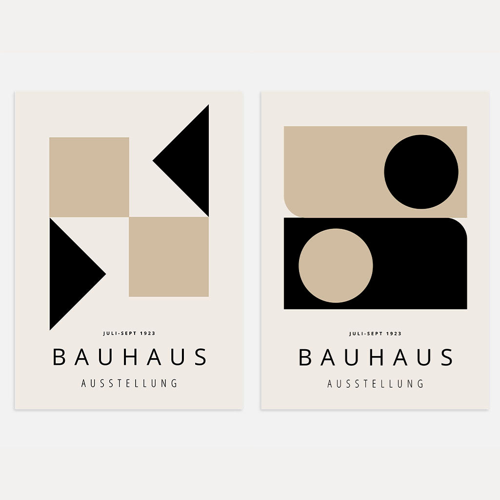 Bauhaus Beige Nero Equilibrio – Set di 2 poster