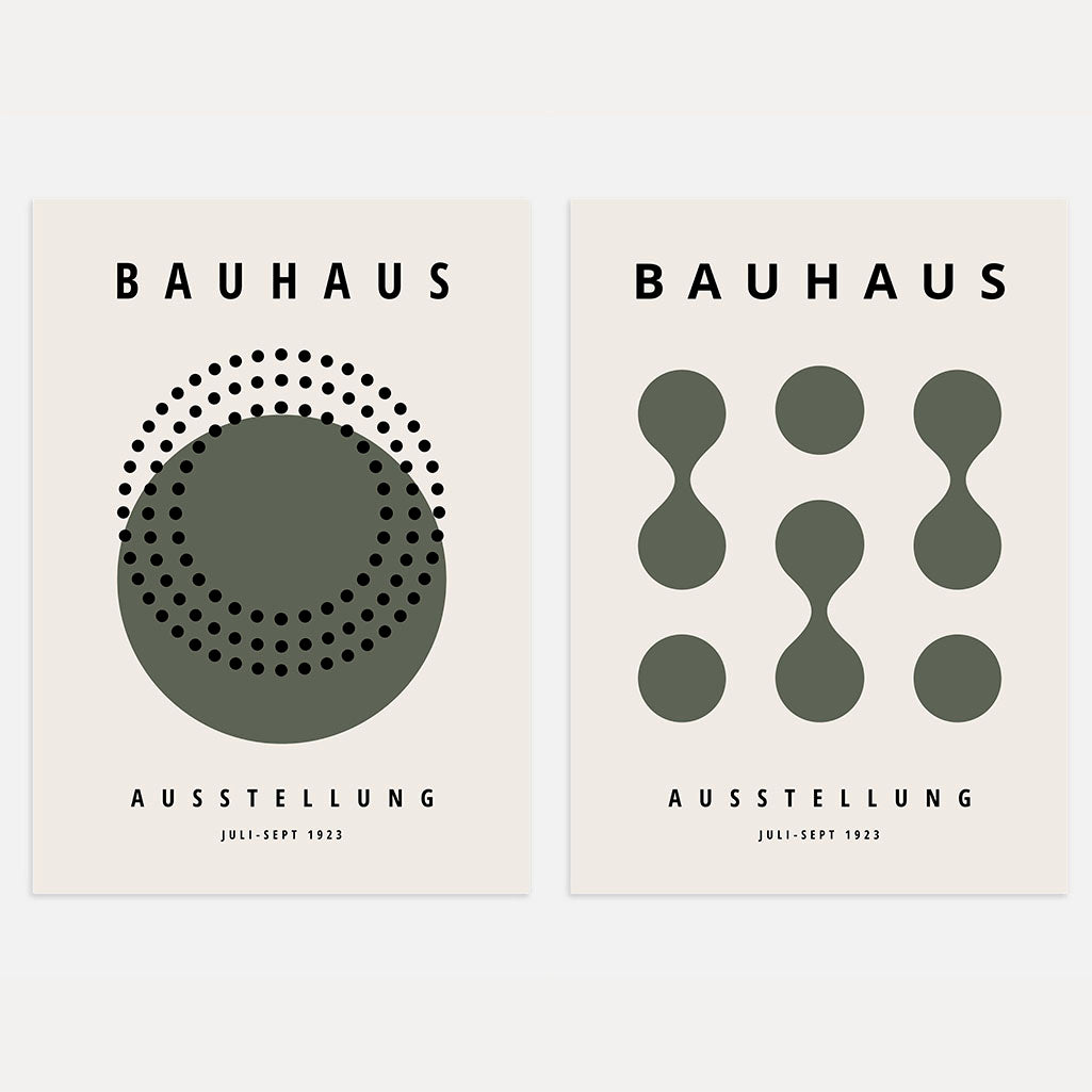 Bauhaus Olivgrüne Formen – 2er Poster-Set