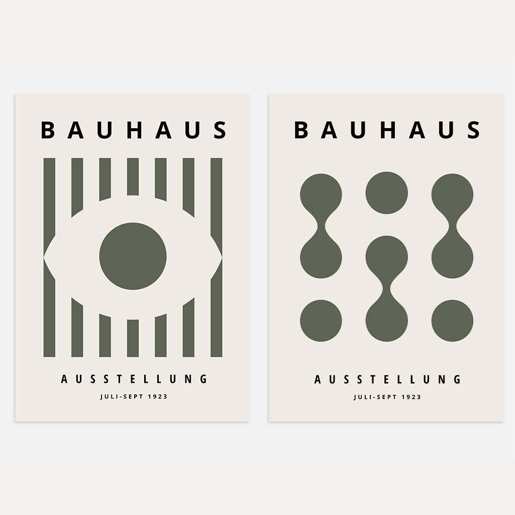 Bauhaus Olivgrün Komposition – 2er Poster-Set
