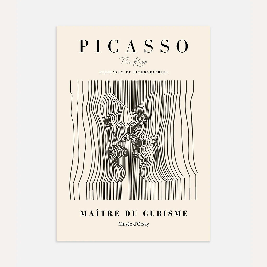 Picasso-Inspired Line Kiss Poster