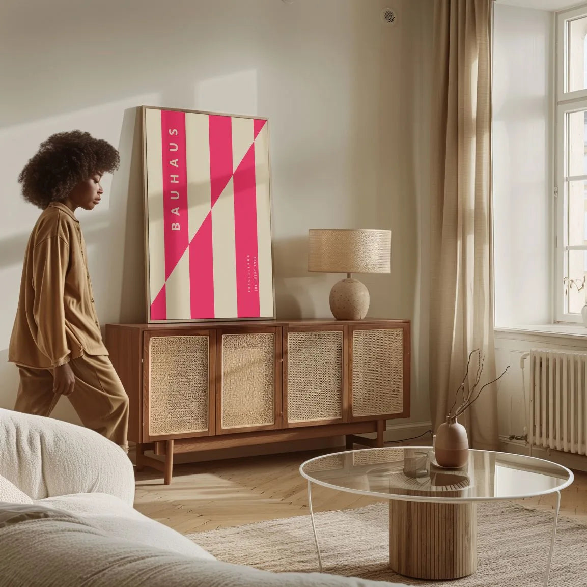 Bauhaus Structure De Lignes Roses Affiche