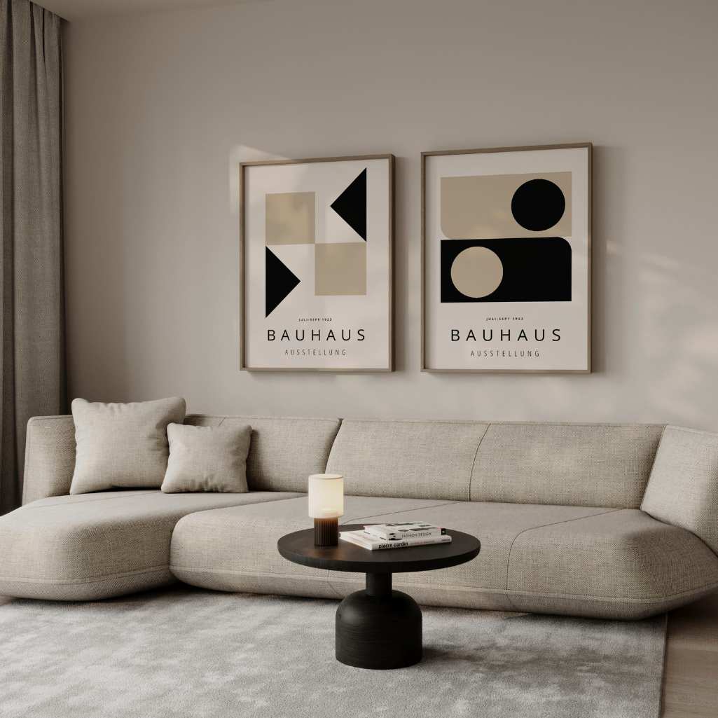 Bauhaus Beige Nero Equilibrio – Set di 2 poster
