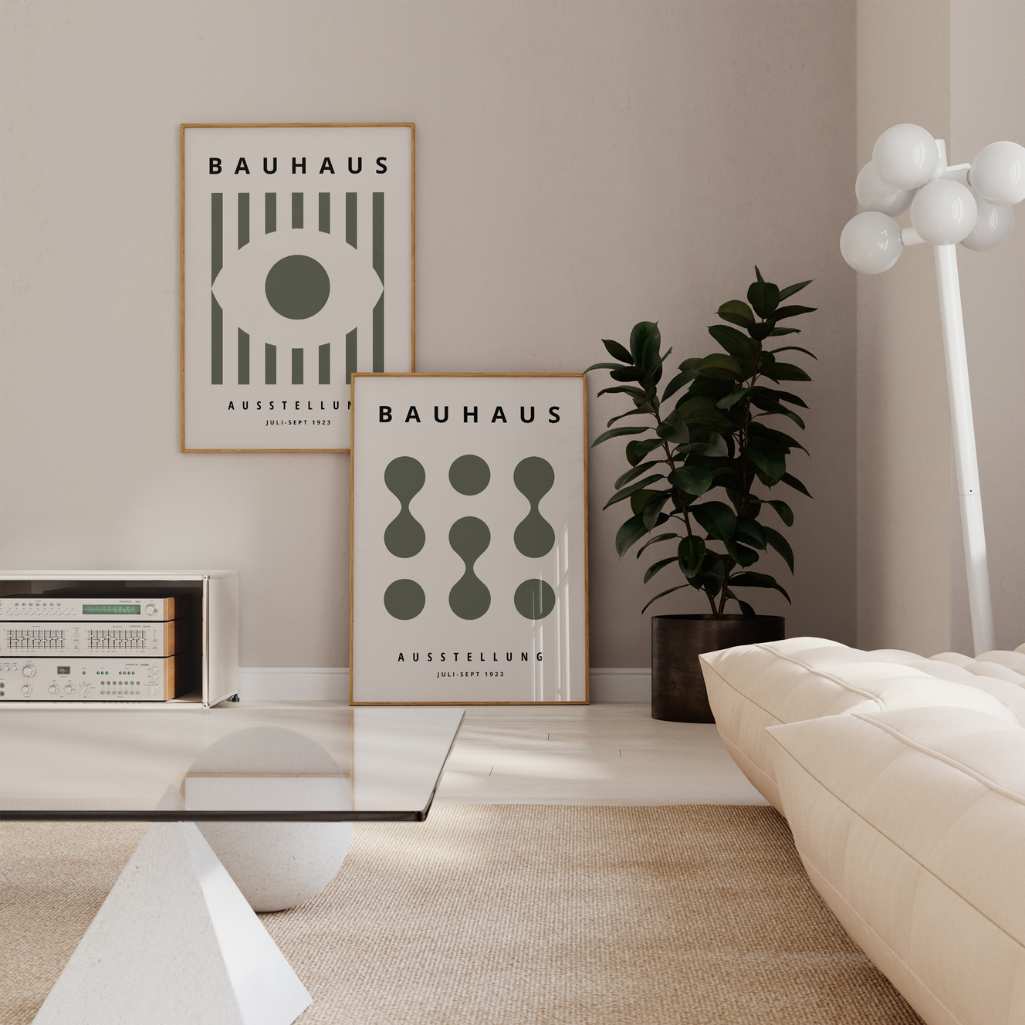 Bauhaus Olivgrün Komposition – 2er Poster-Set