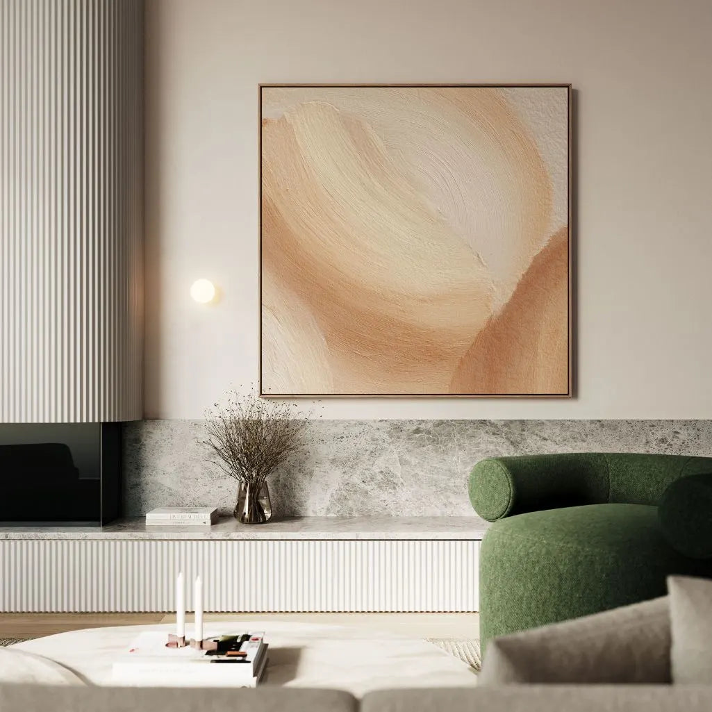 Gerahmtes Leinwandbild – Beige Wellen