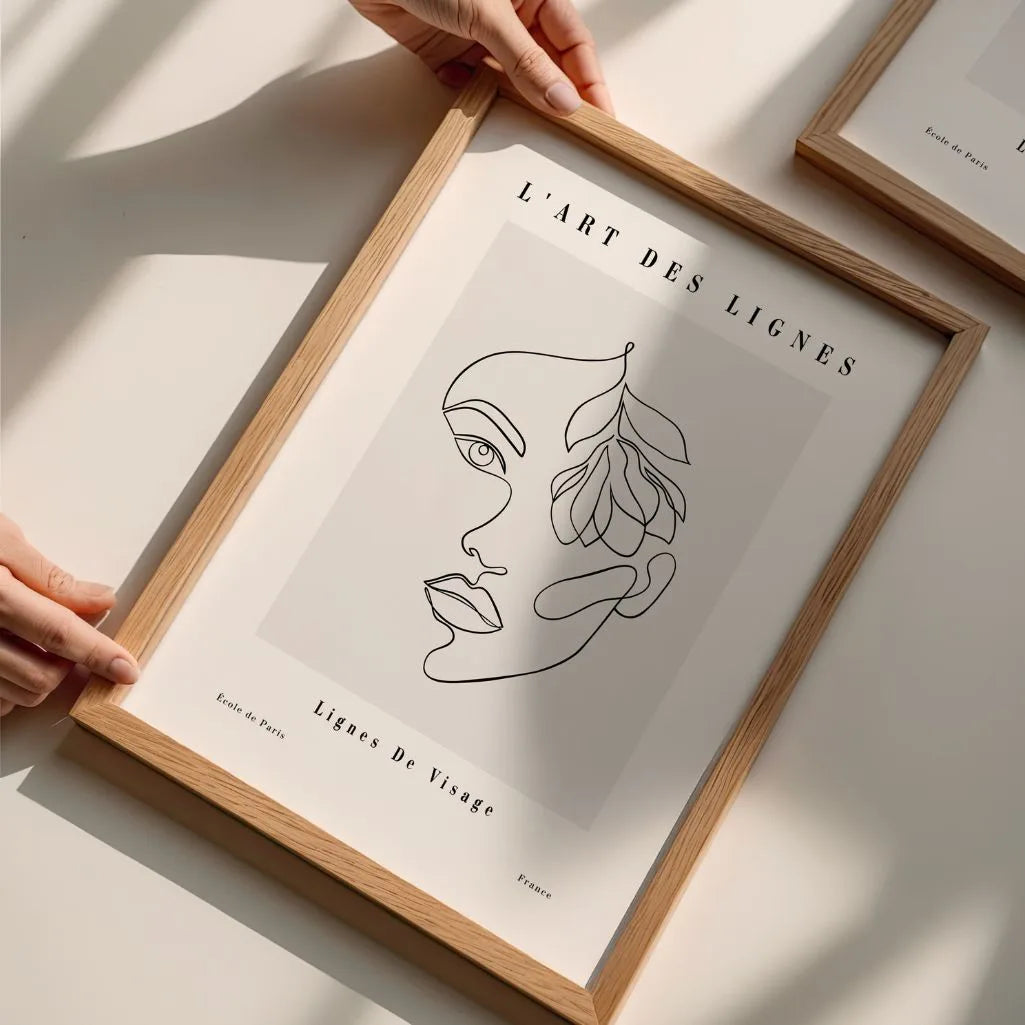 Line Art Face with Leaf Poster
