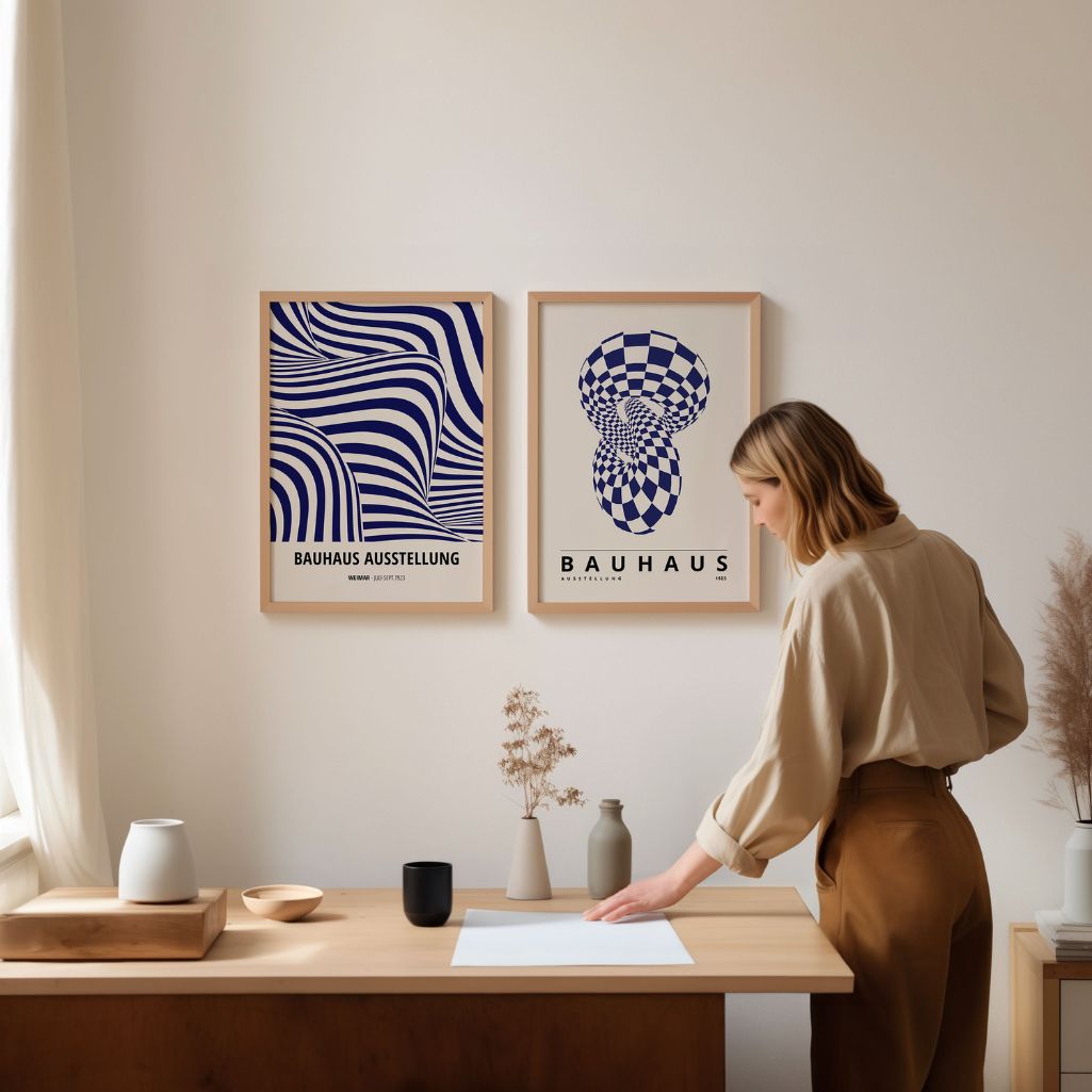 Bauhaus Illusione Blu Navy – Set Di 2 Poster