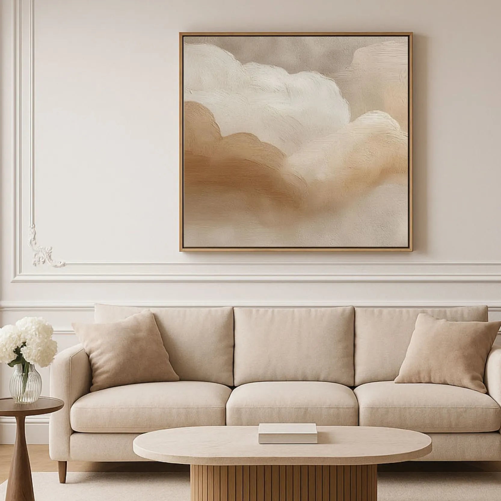 Gerahmtes Leinwandbild – Beige Wolken
