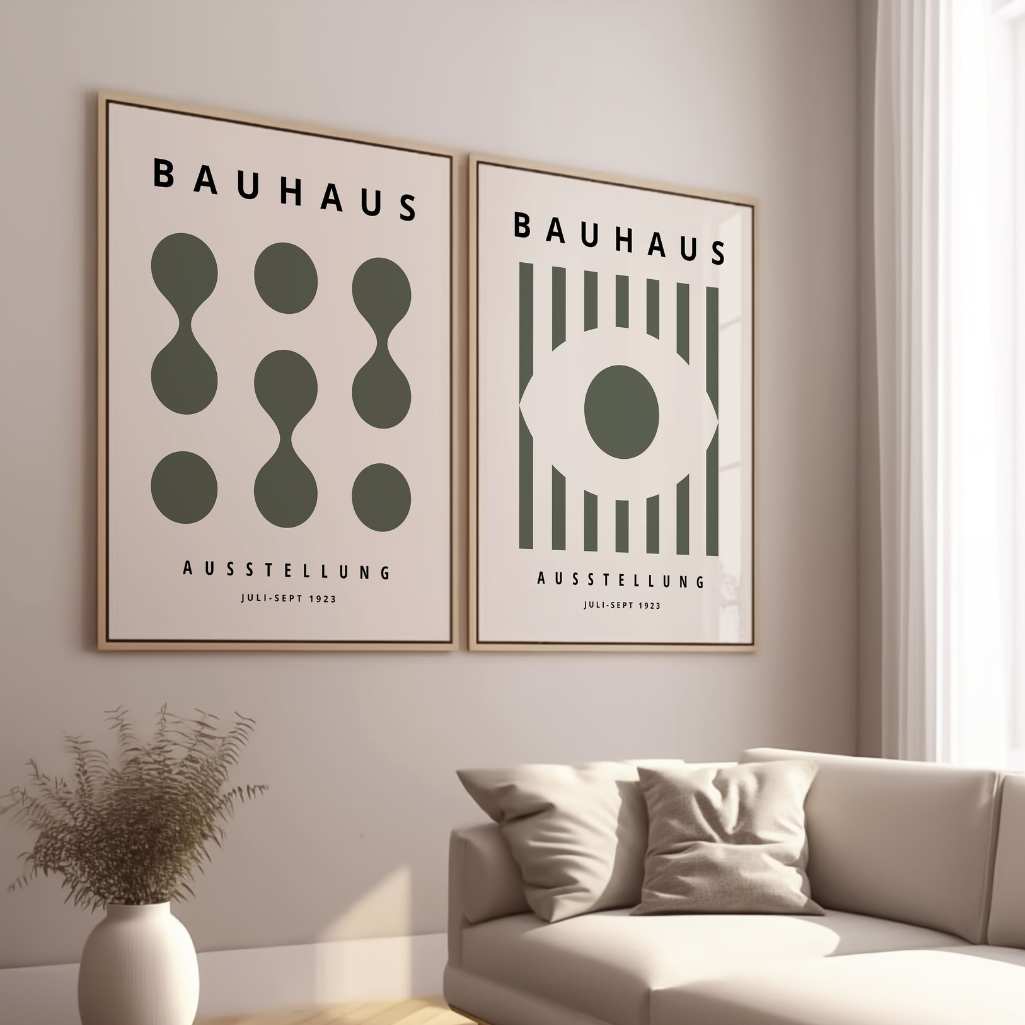 Bauhaus Olivgrün Komposition – 2er Poster-Set