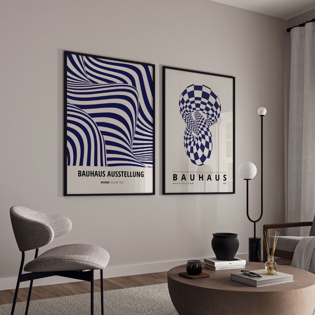 Bauhaus Illusione Blu Navy – Set Di 2 Poster