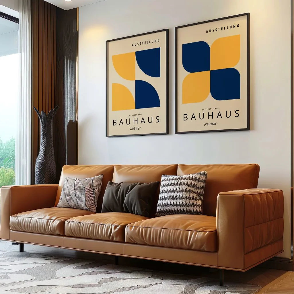 Bauhaus Navy Gelb – 2er Poster-Set