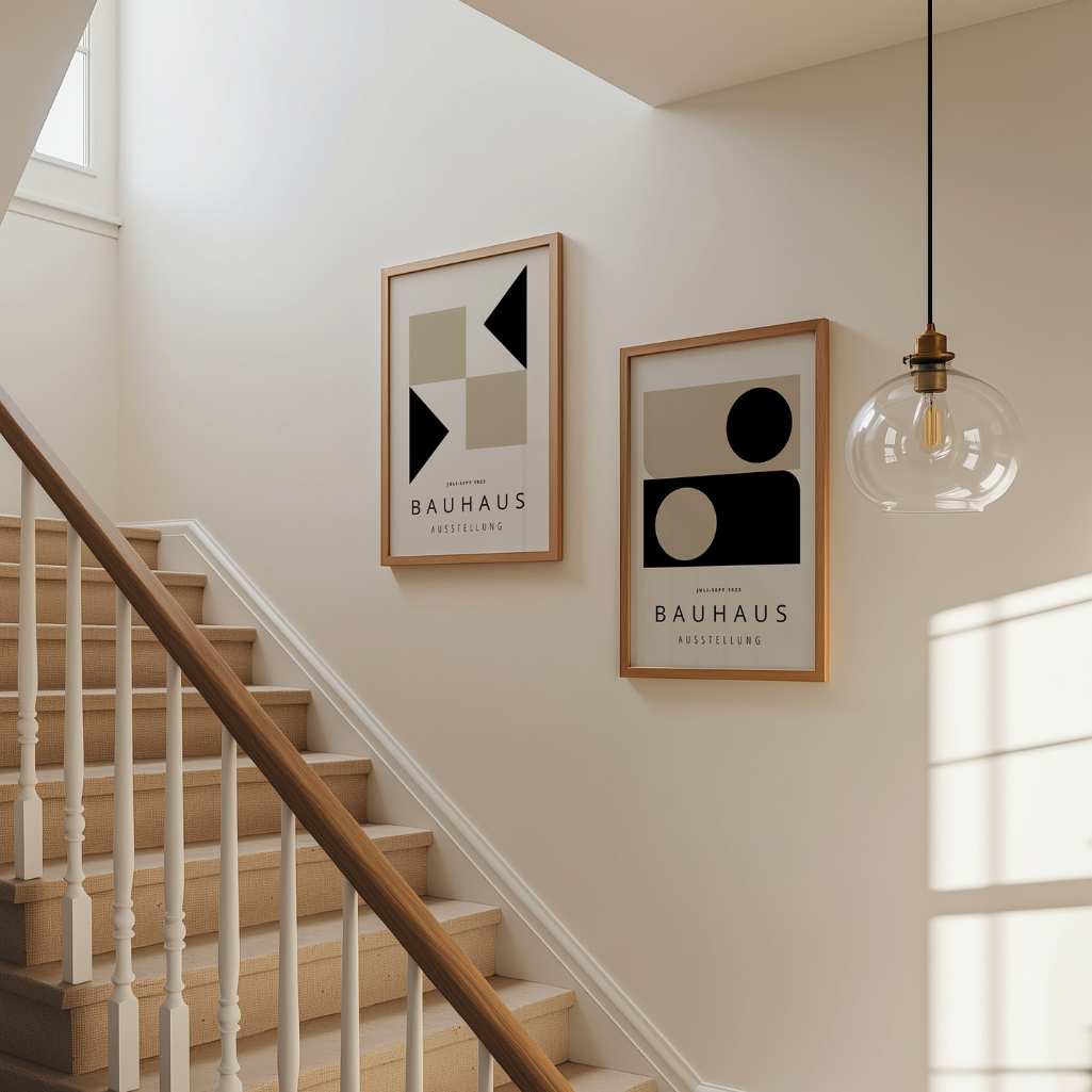 Bauhaus Beige Nero Equilibrio – Set di 2 poster