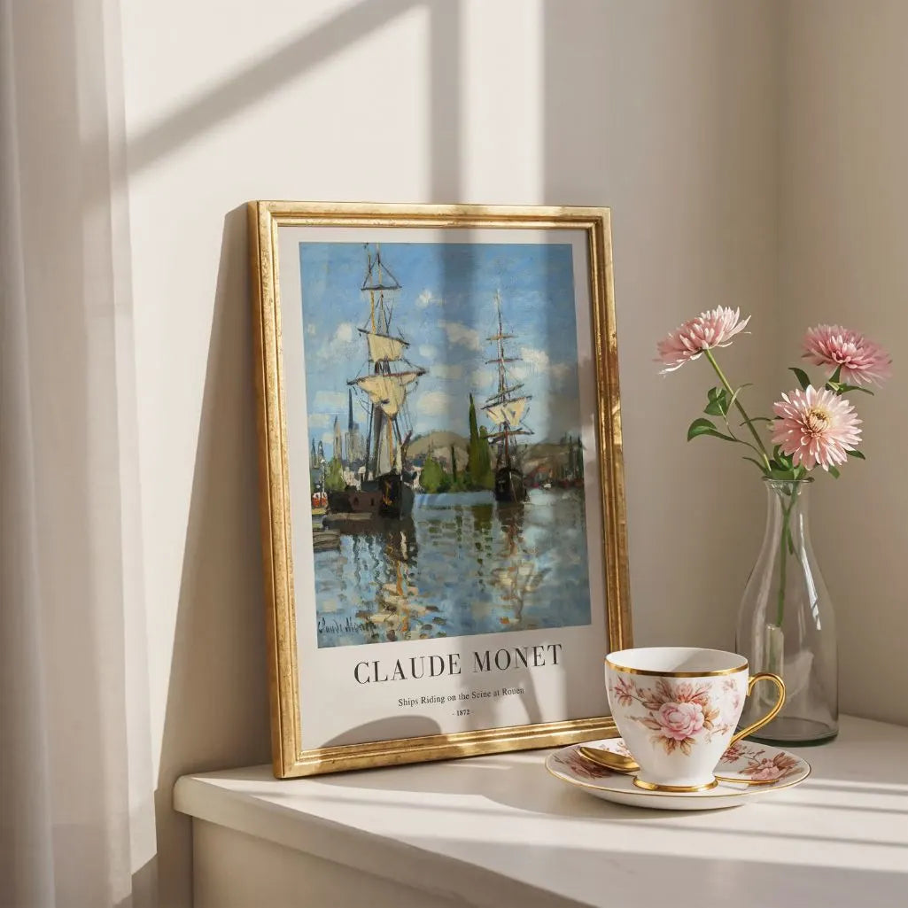 Claude Monet – Barche sulla Senna a Rouen Poster