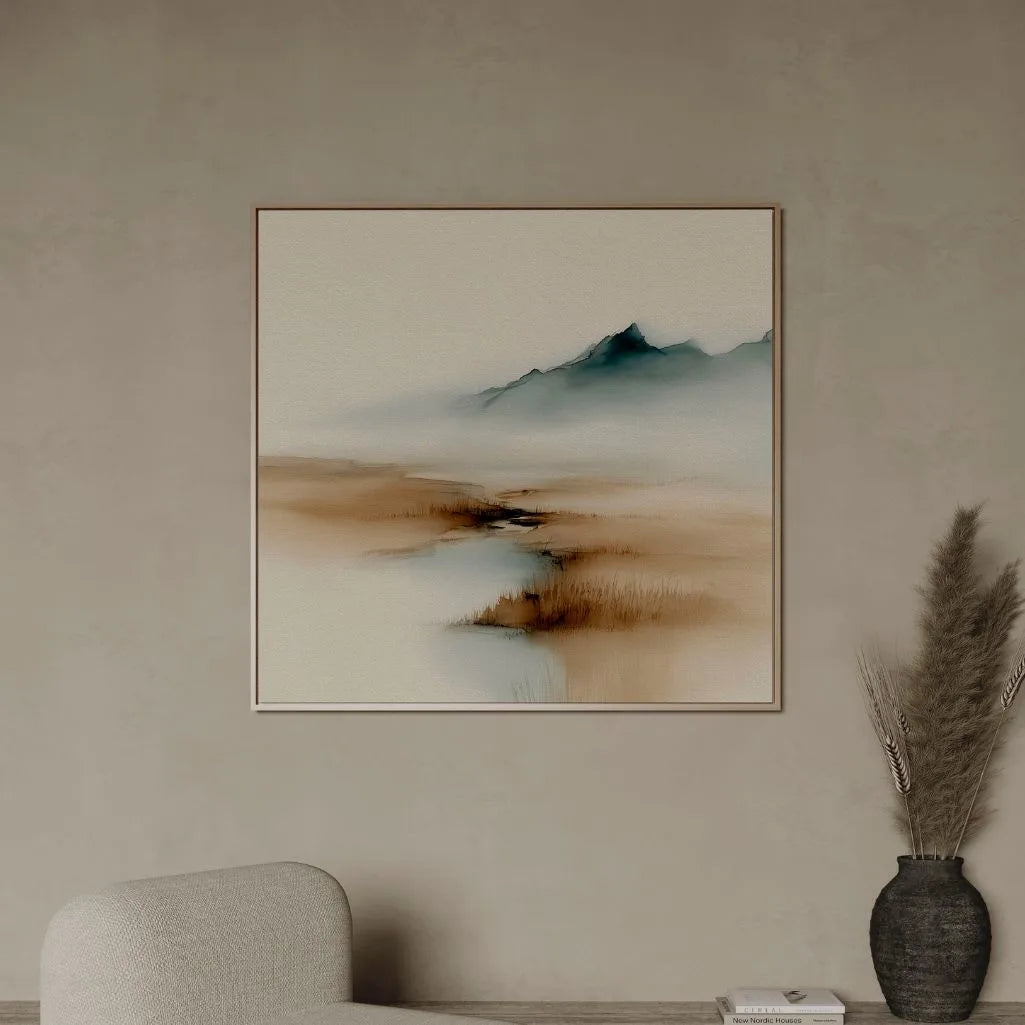 Gerahmtes Leinwandbild – Beige und blauer Nebel