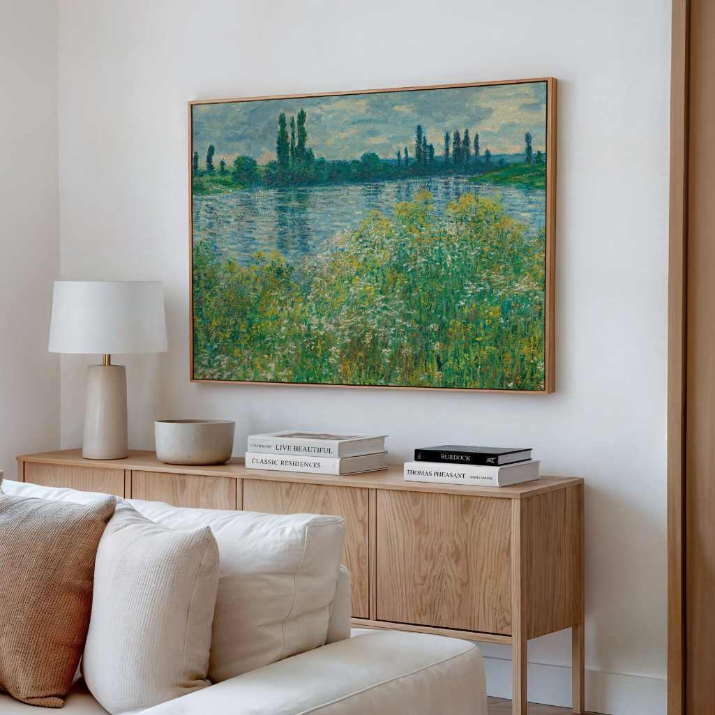 Gerahmtes Leinwandbild - Ufer der Seine bei Vétheuil