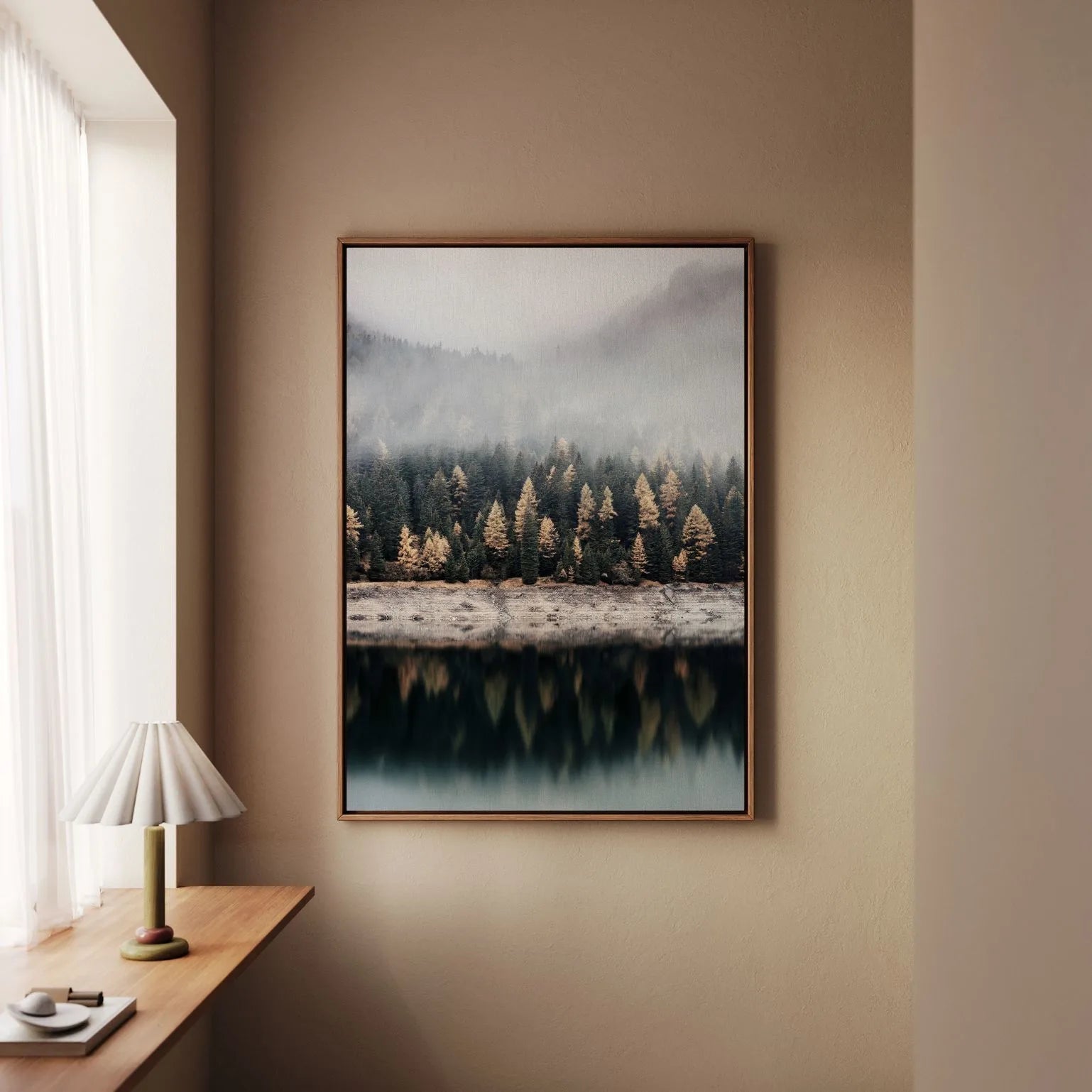 Gerahmtes Leinwandbild - Morgennebel am See
