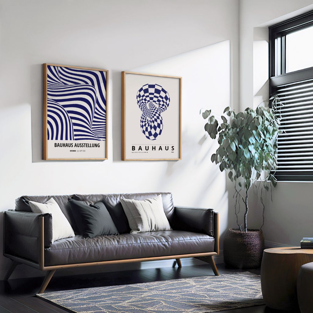 Bauhaus Illusione Blu Navy – Set Di 2 Poster