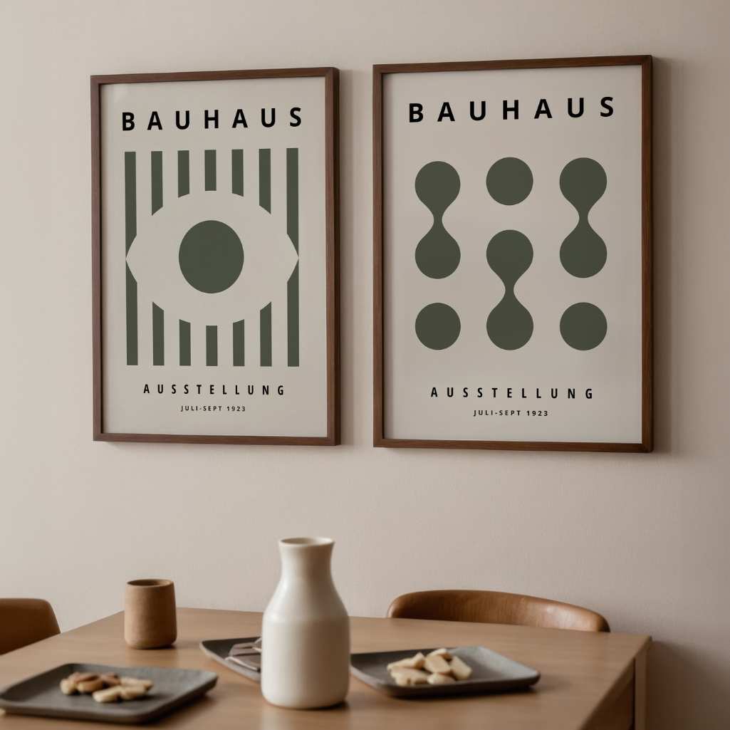 Bauhaus Olivgrün Komposition – 2er Poster-Set