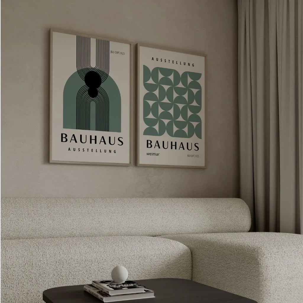 Bauhaus Geometrie Grün – 2er Poster-Set