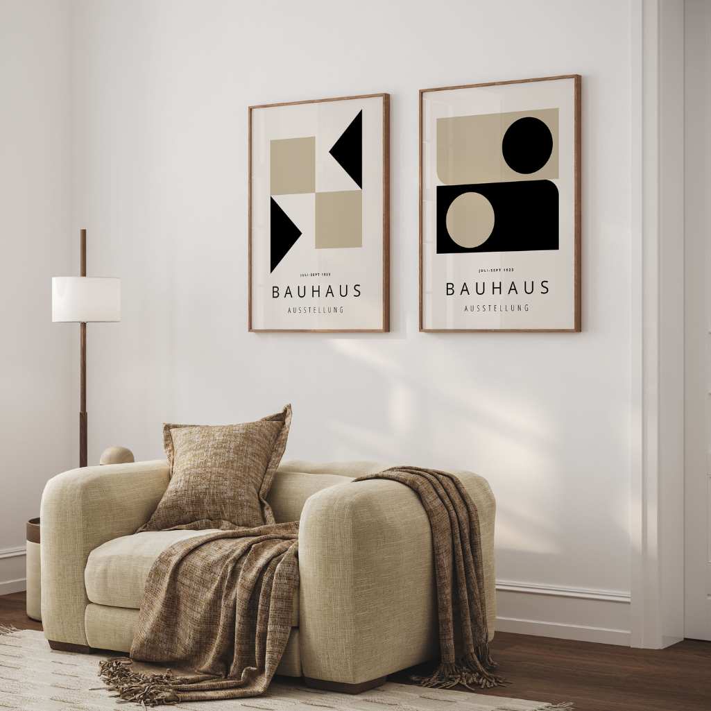 Bauhaus Beige Nero Equilibrio – Set di 2 poster