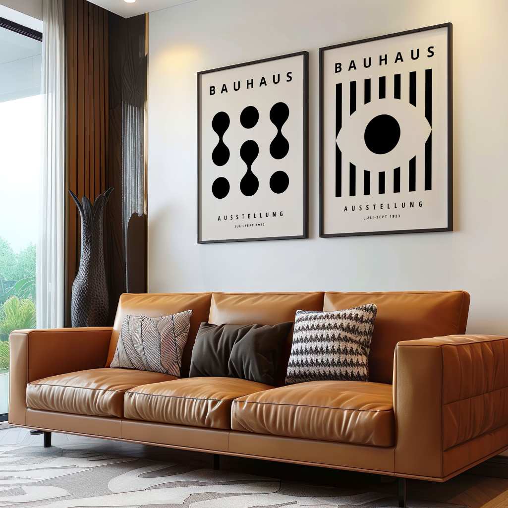 Bauhaus Schwarz Beige Kontrast – 2er Poster-Set
