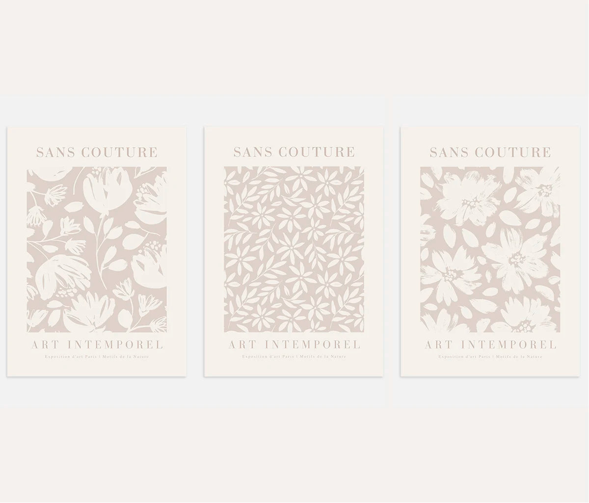 Sans Couture Floral Prints – Neutral Botanical Pattern Set of 3