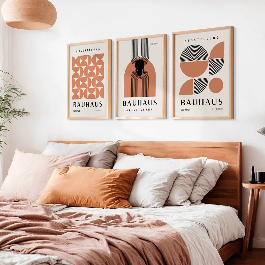 Bauhaus set of 3 prints – minimalist geometric poster collection for modern living room and home decor