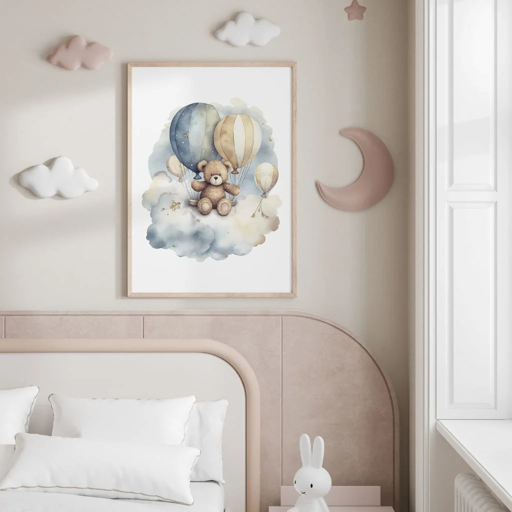 bear on a cloud balloons poster nursery decor