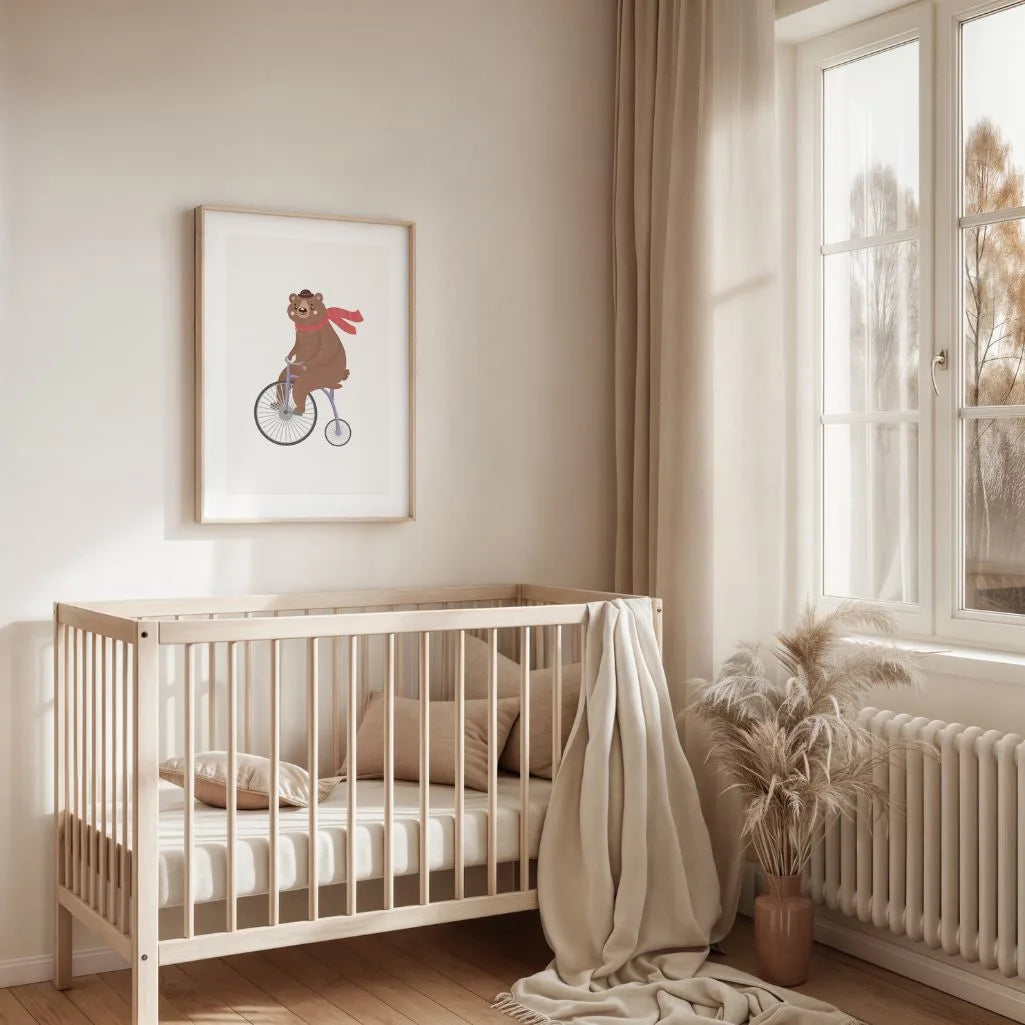 bear bicycle poster kids bedroom wall art