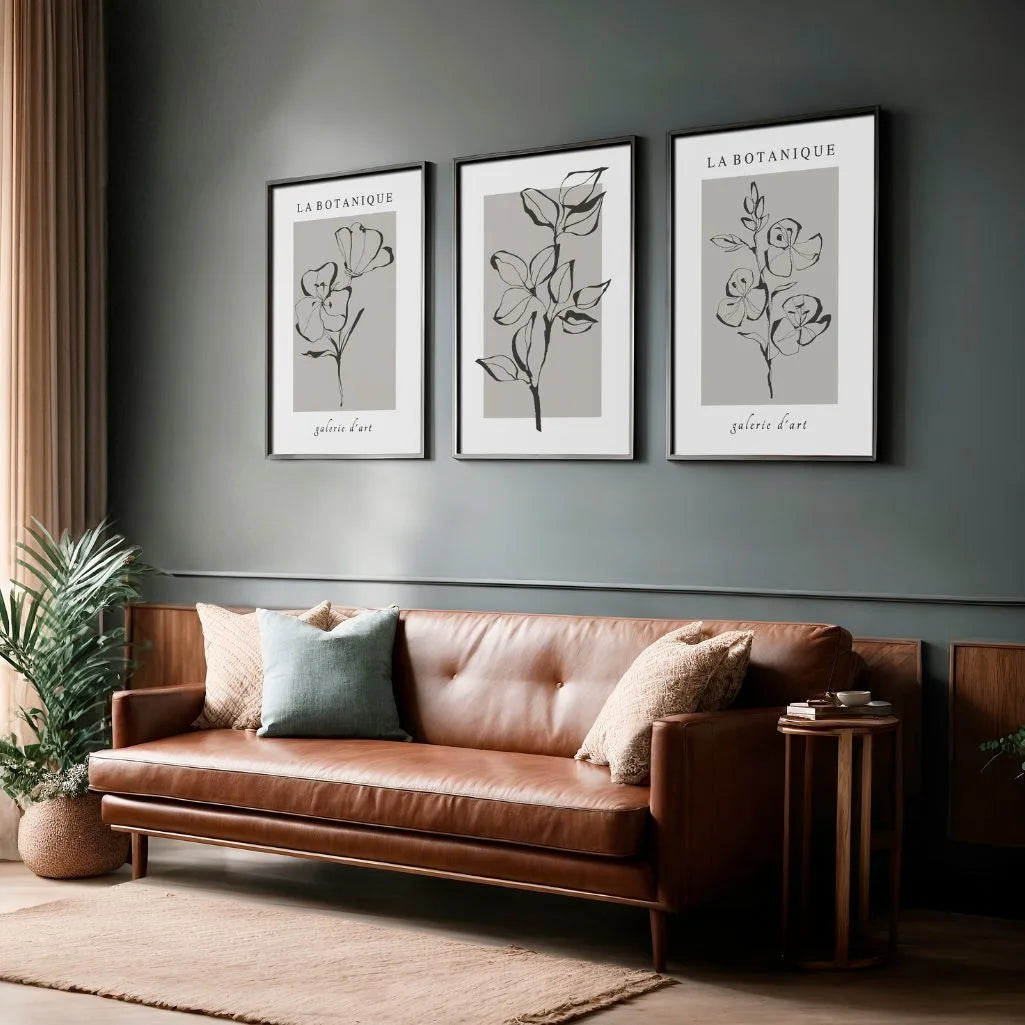 botanical line art botanical drawing detail beige grey minimal plant illustration poster