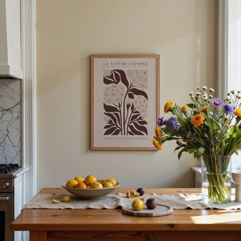 brown floral poster detail stylised botanical design