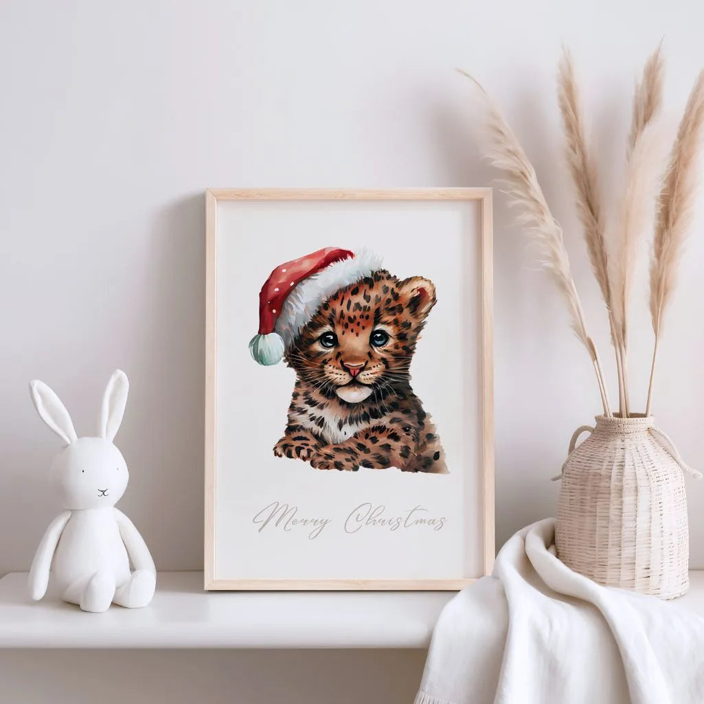 christmas leopard cub poster kids bedroom festive wall art