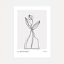 Minimalist flower line art poster with delicate vase illustration in black lines