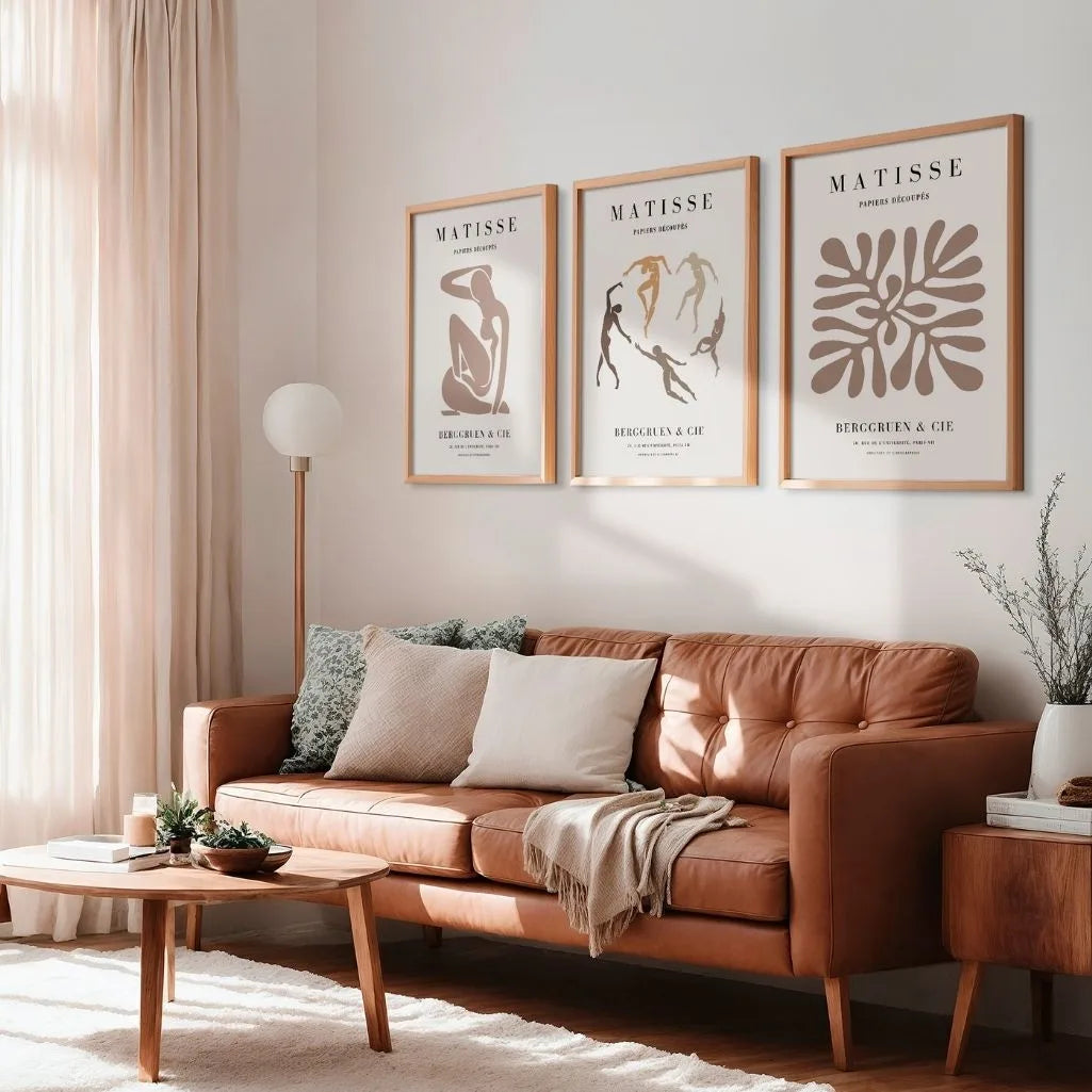 Henri Matisse abstract figures poster set in beige and brown palette for stylish wall decor