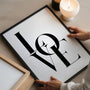 minimalist romantic typography poster in living room setting