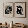 Close up of black abstract poster set showing organic shapes and clean contrast