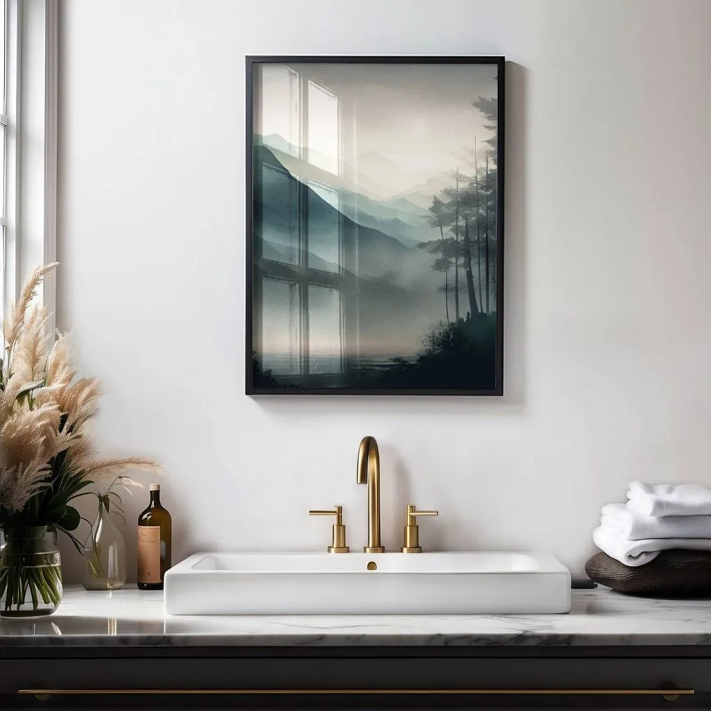 misty forest poster bedroom soft neutral decor