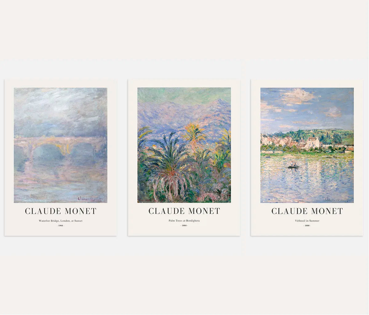 Claude Monet pastel landscape poster set with soft light wall decor