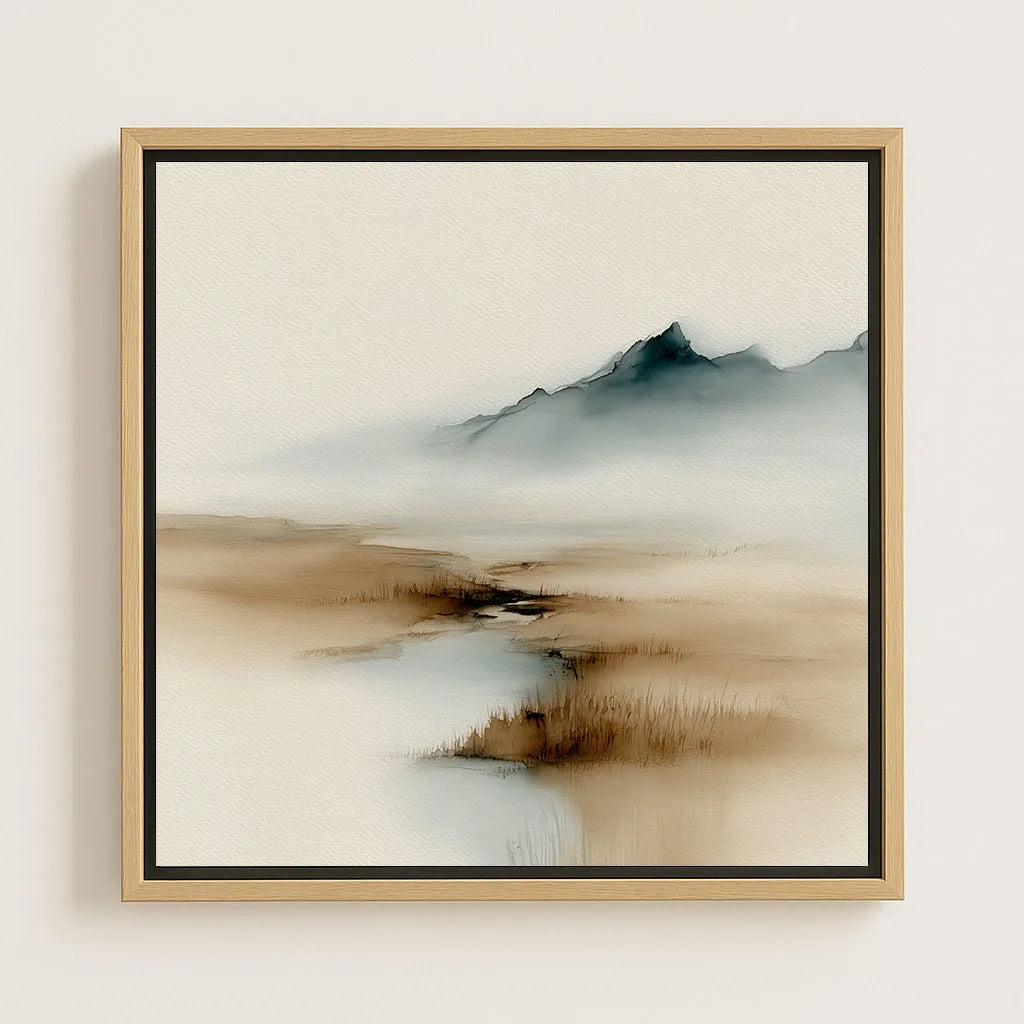 Gerahmtes Leinwandbild – Beige und blauer Nebel