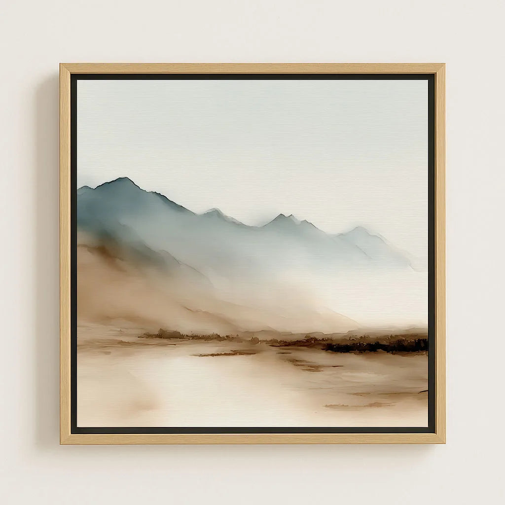 Gerahmtes Leinwandbild – Beige und blaue Berge