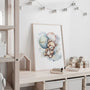 pastel bear with balloons poster kids bedroom wall art