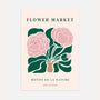 Rose garden peonies poster with pink flowers on deep green background