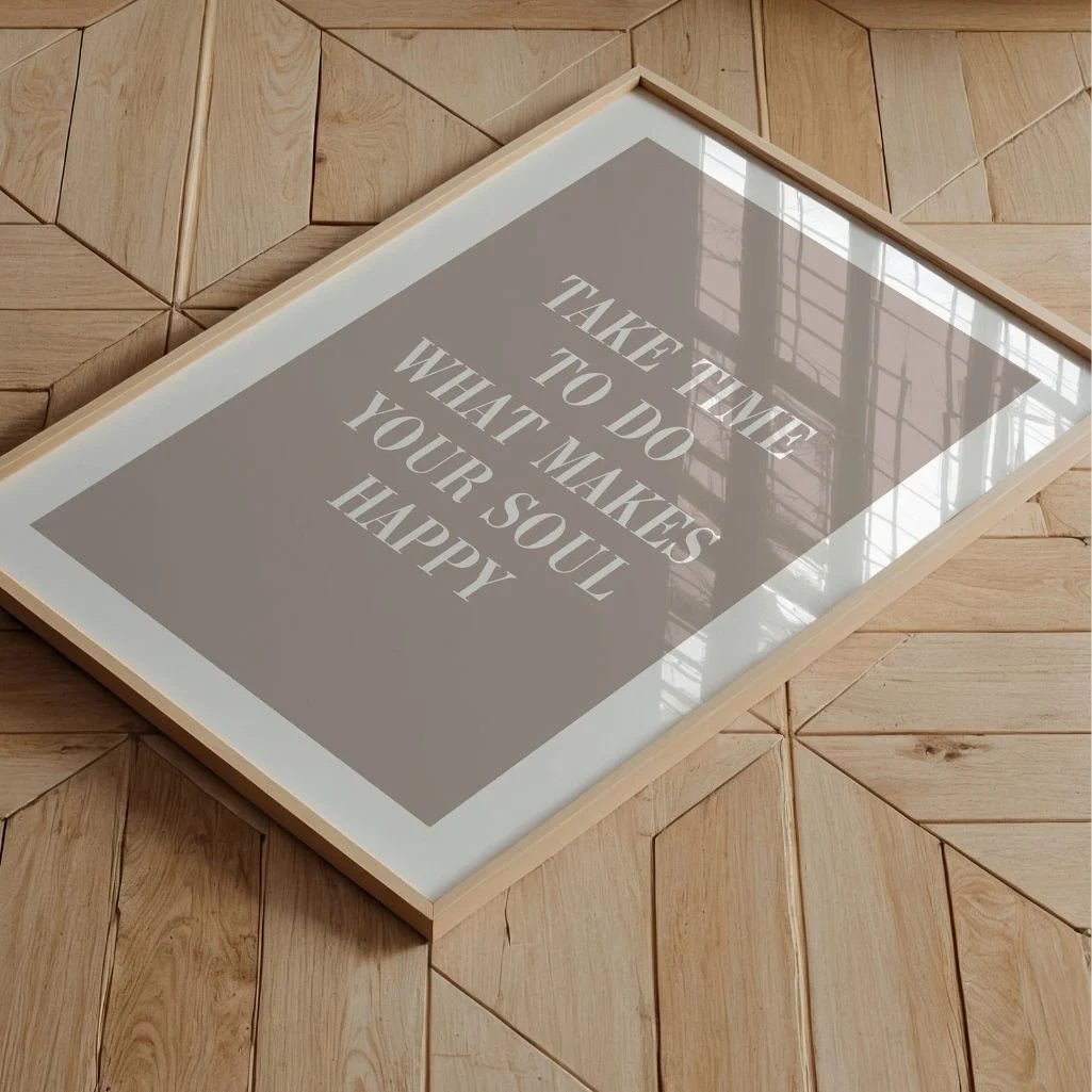 inspirational typography poster in home office workspace
