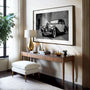 vintage car poster detail black white