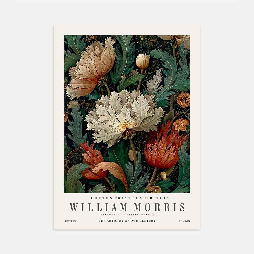 William Morris Cream and Red Flowers Poster